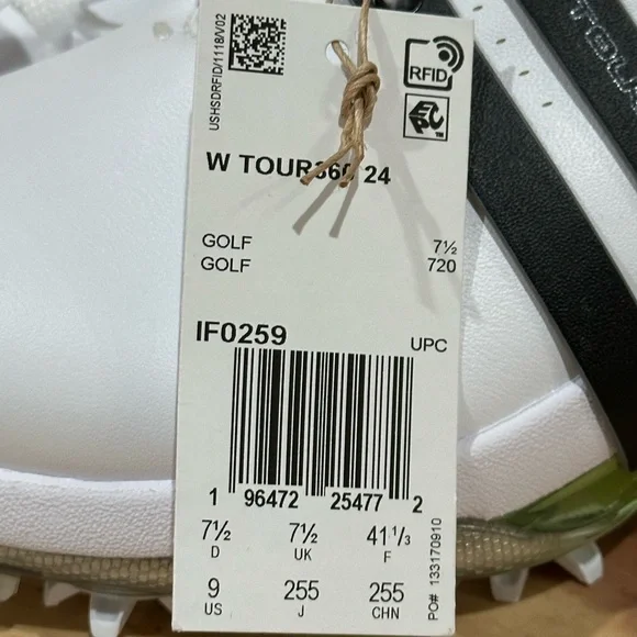 Sz 9 adidas Women’s TOUR360 24 Boost Golf Shoes IF0259 New white black green - Picture 3 of 8